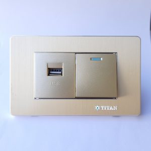 Mặt 1 Công Tắc 1 Ổ Cắm USB Titan Gold