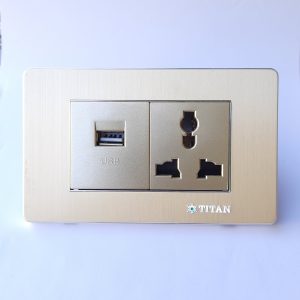 Mặt 1 Ổ Cắm 3 Chấu 1 Ổ Cắm USB Titan Gold